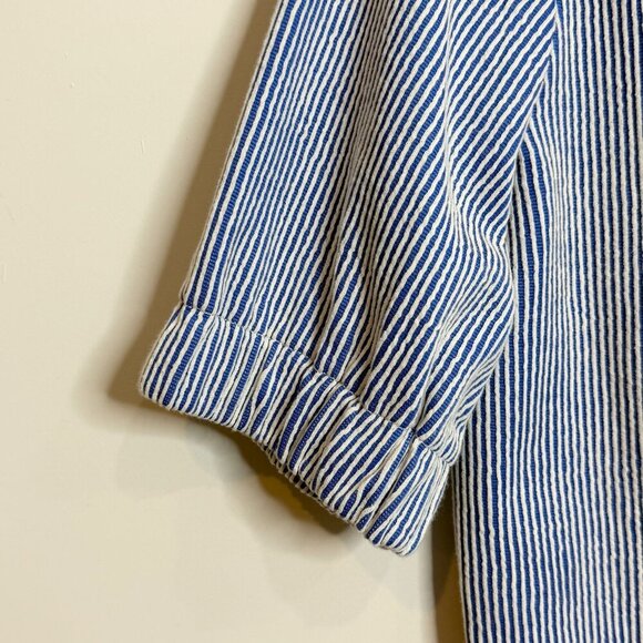 💙 J.Crew Blue/White Striped Puff Sleeve Top | Boat Neck Stretch Waist XS - Picture 4 of 6